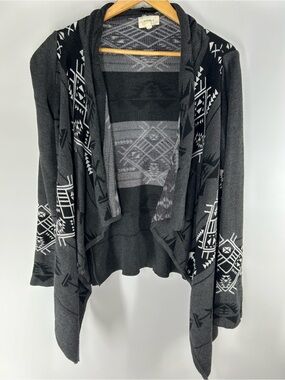 Everly Black and Gray Aztec Open-Front Cardigan